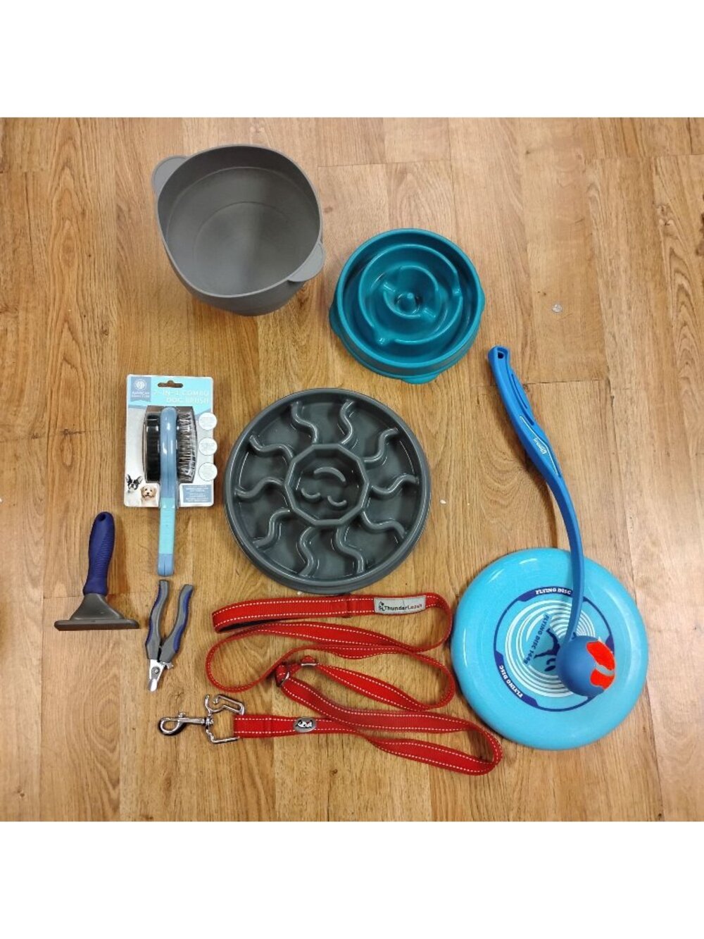 Dog Accessories 8 Piece Lot: Leash Slow Feeders Grooming Tools Toys Travel Bowl